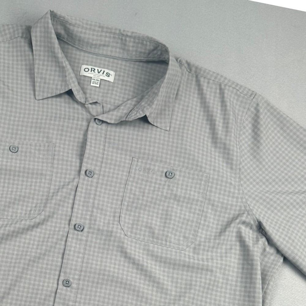 Orvis Classic‎ Collection Short Sleeve Button Down Shirt Mens XXL Grey Plaid